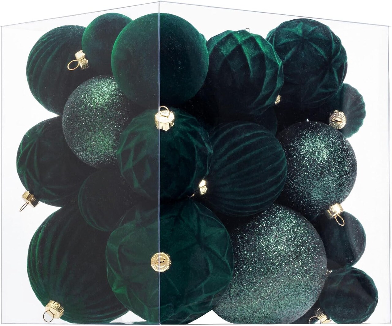 Velvet Christmas Ball Ornaments Dark Green Christmas Tree Decorations 36pcs Shatterproof Christmas Ornaments Set with 5 Styles in 3 Sizes(Small Medium Large)